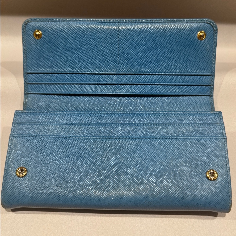 Prada Blue Leather double snap wallet Authentic - Picture 8 of 12